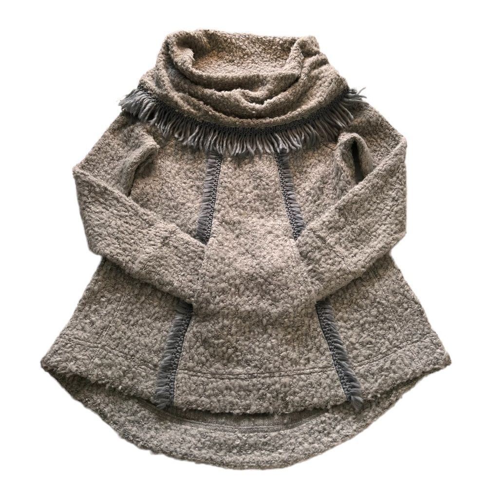 Anthropologie Angel of the North gray cowl neck fringe sweater XS